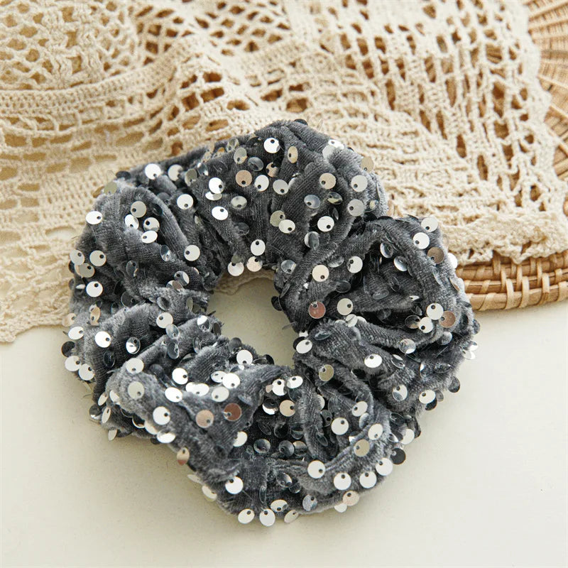 New Fashion Glitter Velvet Sequin Party Hair Accessories Solid Elastic Hair Bands Rope Hair Ties For Women