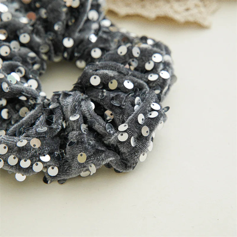 New Fashion Glitter Velvet Sequin Party Hair Accessories Solid Elastic Hair Bands Rope Hair Ties For Women