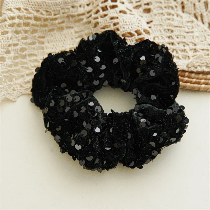 New Fashion Glitter Velvet Sequin Party Hair Accessories Solid Elastic Hair Bands Rope Hair Ties For Women