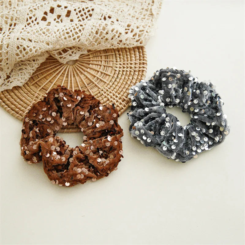 New Fashion Glitter Velvet Sequin Party Hair Accessories Solid Elastic Hair Bands Rope Hair Ties For Women