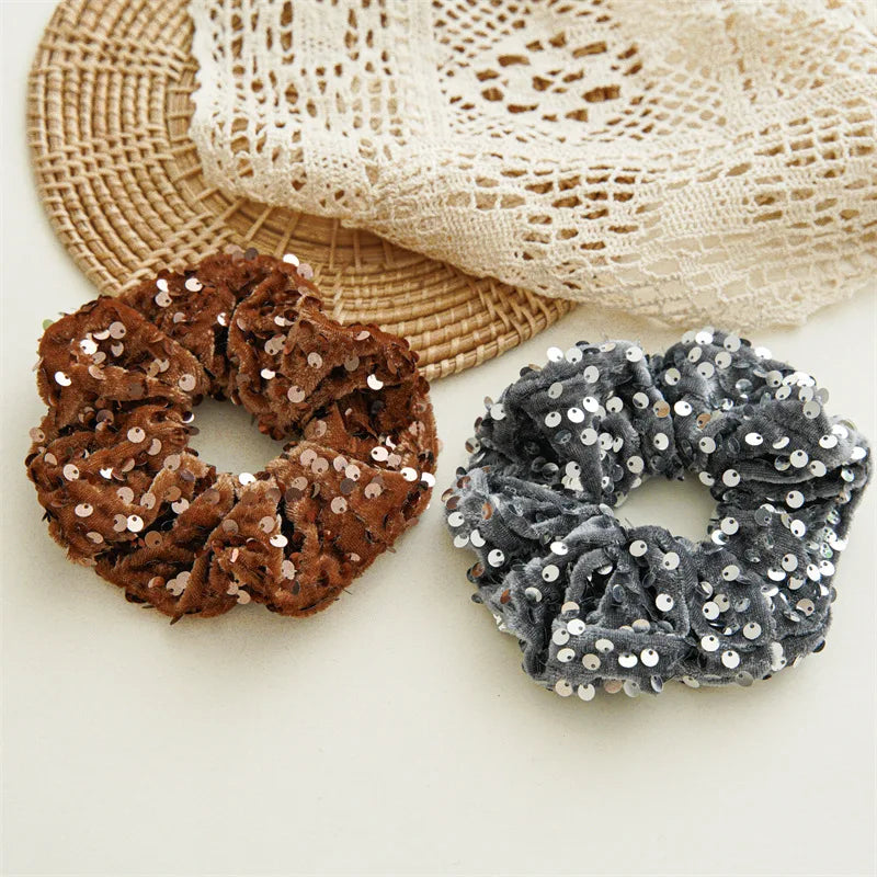 New Fashion Glitter Velvet Sequin Party Hair Accessories Solid Elastic Hair Bands Rope Hair Ties For Women