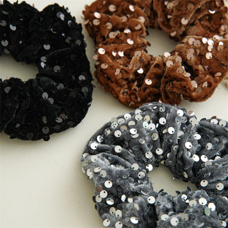 New Fashion Glitter Velvet Sequin Party Hair Accessories Solid Elastic Hair Bands Rope Hair Ties For Women