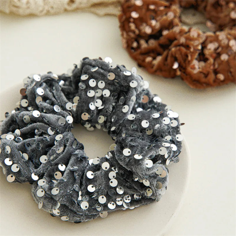 New Fashion Glitter Velvet Sequin Party Hair Accessories Solid Elastic Hair Bands Rope Hair Ties For Women